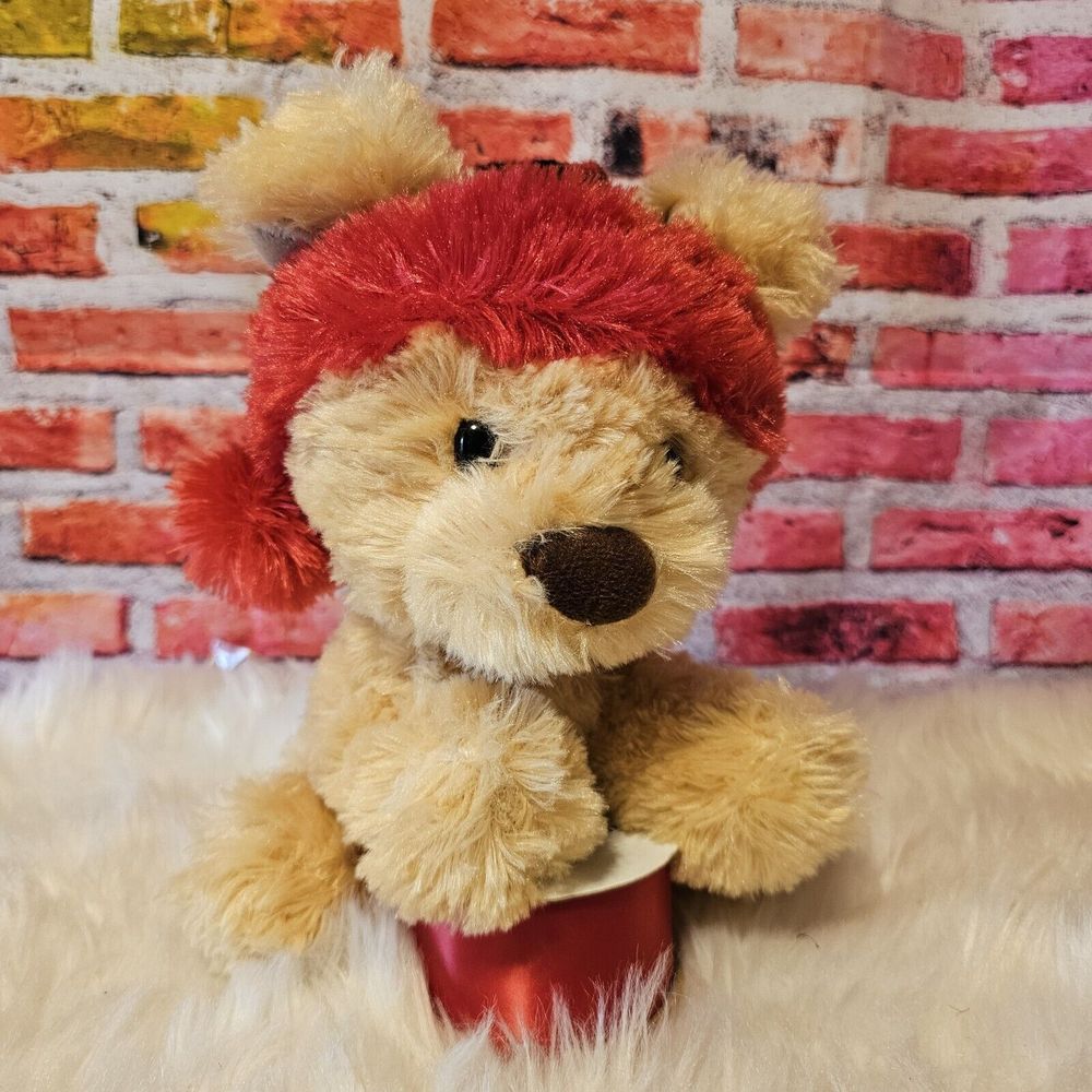 Aurora World Goldie Doggy Plush With Red Plaid Hat 9"